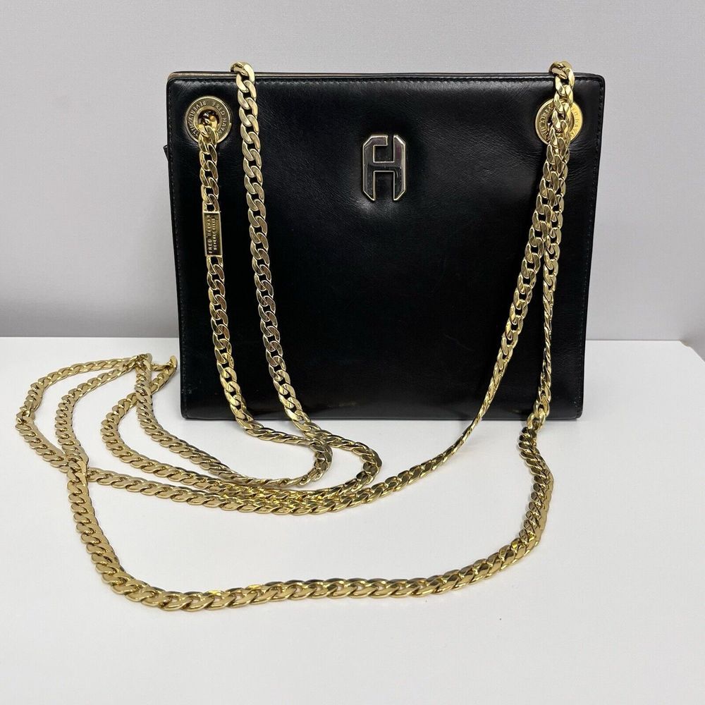 Vintage Fred Hayman Leather Shoulder Bag Purse Black $600.00 Price Tag & Receipt